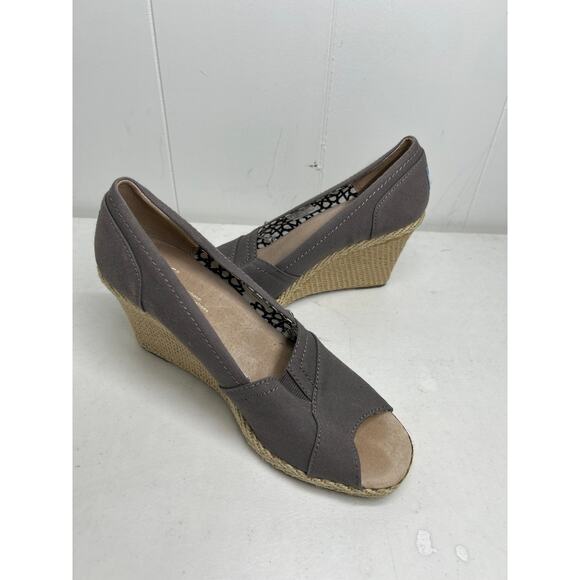 TOMS ASH GRAY “CALYPSO” ESPADRILLE SLIP ON CANVAS COMFORT WEDGE WOMENS 8.5 NWOB - Picture 2 of 7